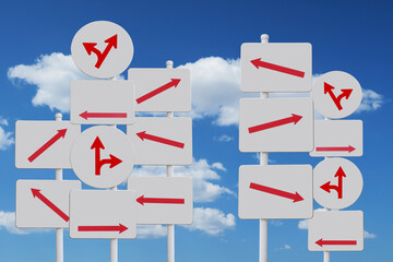 chaos arrow sign blue sky