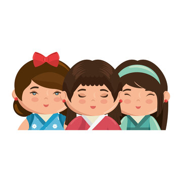 Cute japanese girls cartoon icon vector illustration graphic design