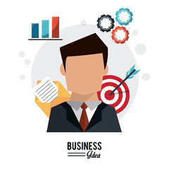 colorful poster of business idea with half body faceless business man vector illustration