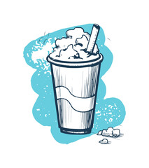 Milk shake hand drawn icon. Fast food restaurant menu sketch, vintage vector illustration isolated on white background.