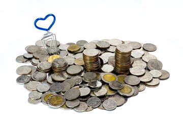 stack of coins and heart, Love money, Financial, Business Growth concept, Love and business concep, isolated on white background