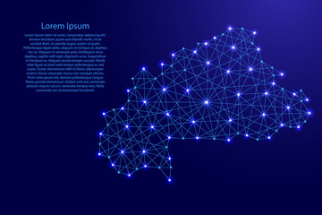 Map of Burkina Faso from polygonal blue lines and glowing stars vector illustration