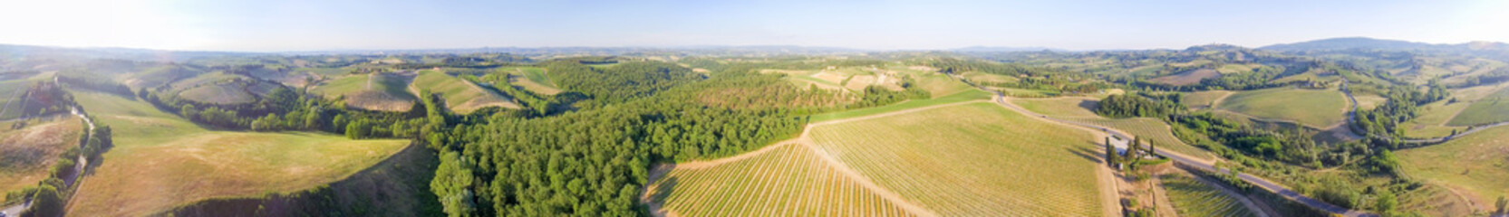 Amazing panoramic aerial view of Tuscany hills in spring season - Italy
