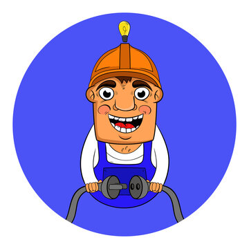 character design electrician working with wires in hands vector illustration.