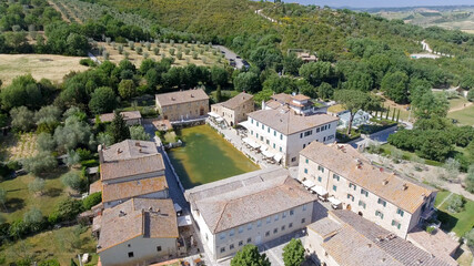 Fototapeta na wymiar Amazing aerial view of Bagno Vignoni, Tuscany - Italy