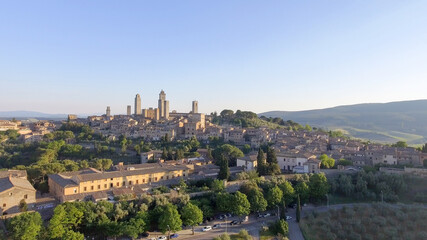 Beautiful aerial view of San Gimignano, small medieval town of Tuscany - Italy