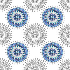 Decorative black and white seamless pattern for coloring books. Background of the abstract elements. Illustration