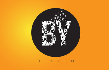 BY B Y Logo Made of Small Letters with Black Circle and Yellow Background.