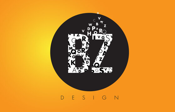 BZ B Z Logo Made of Small Letters with Black Circle and Yellow Background.