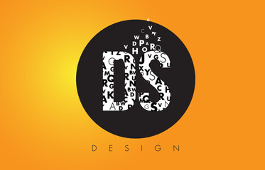 DS D S Logo Made of Small Letters with Black Circle and Yellow Background.