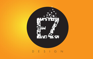 EZ E Z Logo Made of Small Letters with Black Circle and Yellow Background.