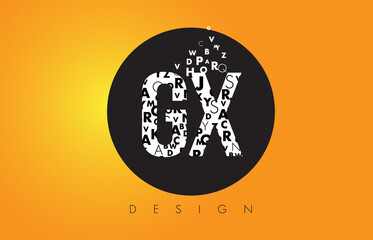 GX G X Logo Made of Small Letters with Black Circle and Yellow Background.