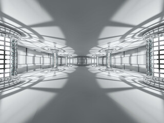 Abstract modern architecture background, empty white open space interior. 3D rendering