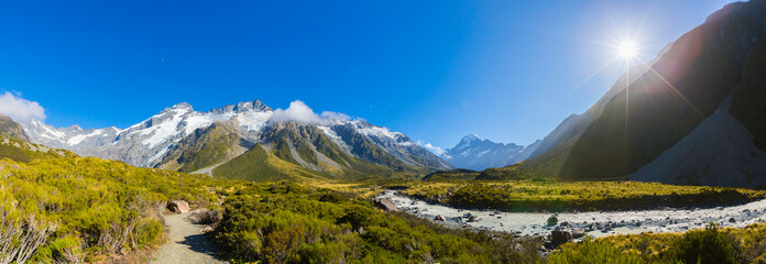 Panorama van Aoraki Mount Cook National Park, Nieuw-Zeeland