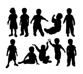 Happy Silhouette Kids Plying Activity, art vector design