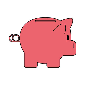 color silhouette cartoon side view pink piggy bank vector illustration