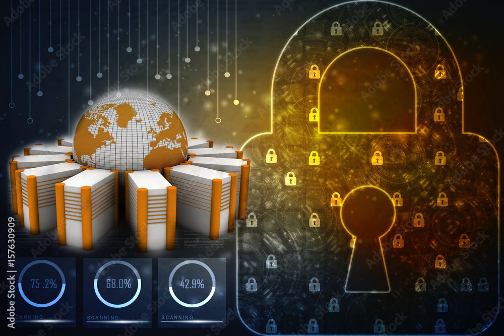 Poster 3d rendering database storage data base with globe