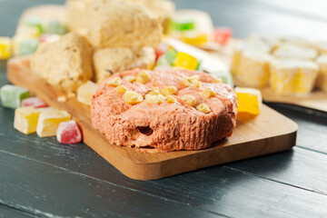 traditional eastern desserts on wooden background