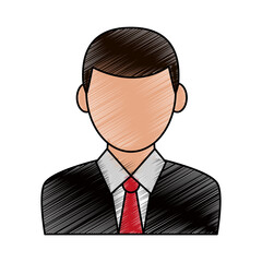 color pencil cartoon half body faceless man with necktie vector illustration