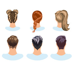 Set of different hairstyles woman and man