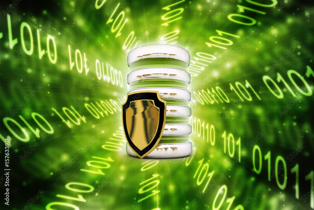 Poster 3d rendering database storage data base with protected shield