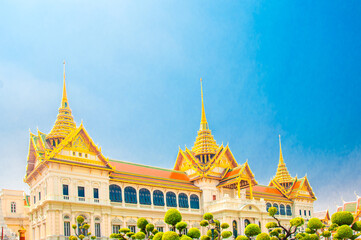 Naklejka premium The Main Hall of Royal Grand Palace at Wat Phra Kaew, Grand Palace, Bangkok, Thailand.