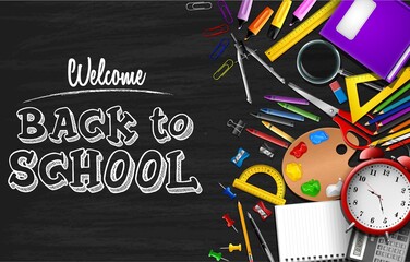 Back to school background with stationery and school supplies