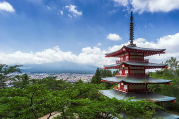 Red pagoda in summer