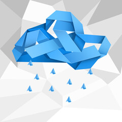 Blue cloud with rain drops made of crumpled blue strip.