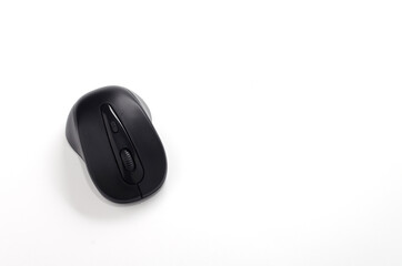 wireless black computer mouse on white background