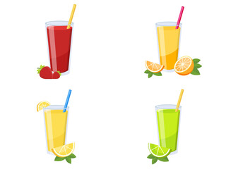 Set of fresh juices glasses with fruit