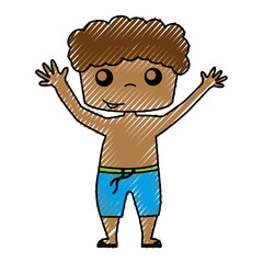 cute boy shirtless drawing icon vector illustration design