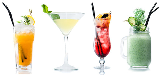 Set van exotische alcohol cocktail geïsoleerd op een witte achtergrond