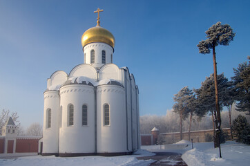 Fototapeta na wymiar Ugresha Monastery in a foggy winter day. Russia