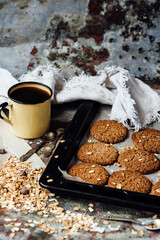 Oatmeal cookies and ingredients