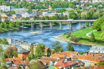 Aerial view of the river Nidelva in Trondheim, Norway