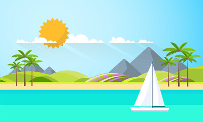 Flat Summer Background design. Vector Beach Landscape.