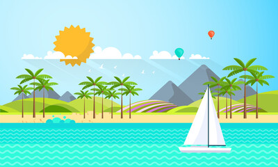 Flat Summer Background design. Vector Beach Landscape.