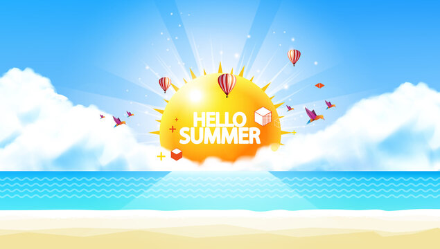 Creative Abstract Summer Landscape Vector, with Space for Your Text.