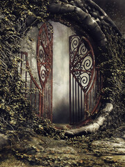 Stara ogrodowa brama z bluszczem i mchem © Obsidian Fantasy