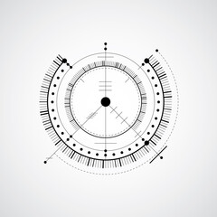 Technical blueprint, black and white vector digital background with geometric design elements, circles. Illustration of engineering system, abstract technological backdrop.