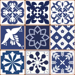 Foto auf Acrylglas Blue Portuguese tiles pattern - Azulejos vector, fashion interior design tiles  © Wiktoria Matynia