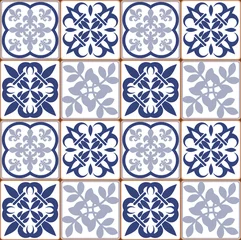 Tapeten Blue Portuguese tiles pattern - Azulejos vector, fashion interior design tiles  © Wiktoria Matynia