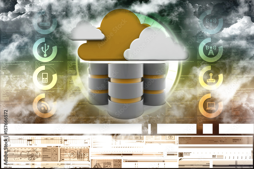 Poster 3d rendering database storage data base with cloud folder storage
