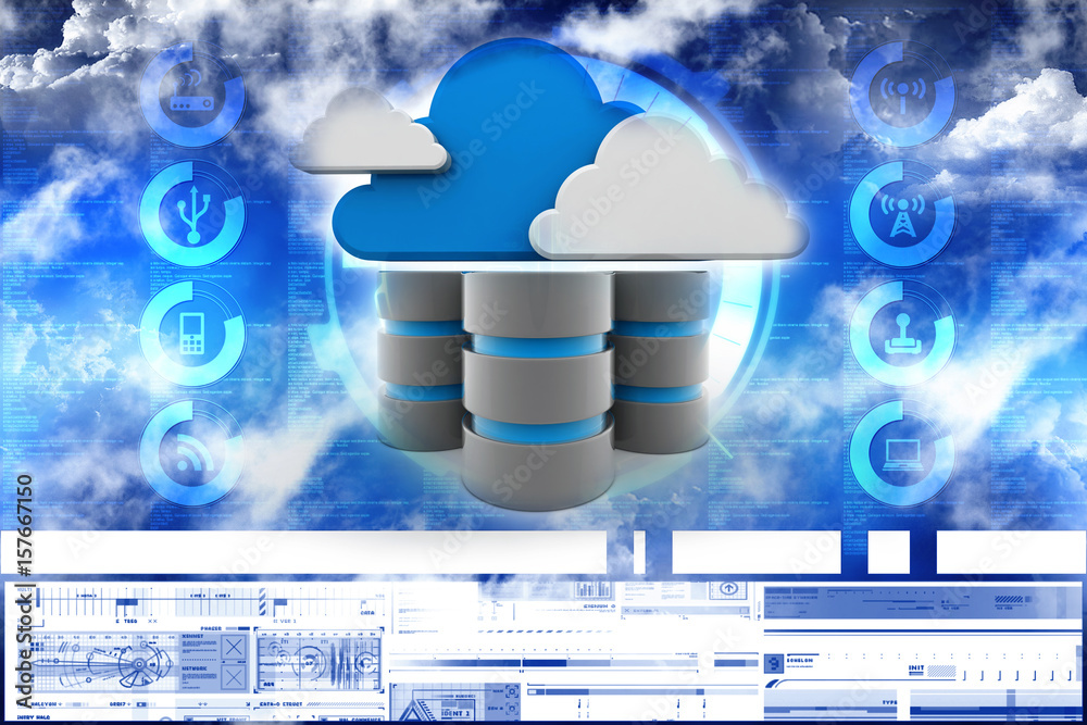Poster 3d rendering database storage data base with cloud folder storage