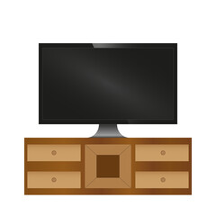 Realistic led TV on nightstand interior vector illustration. Living room.