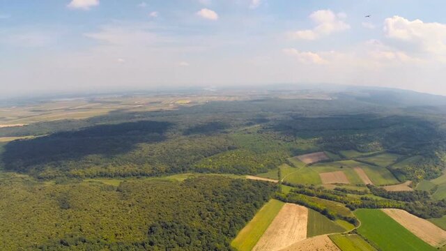 Aerial: camera pans to the left and suddenly eagle glides right into the shot. 