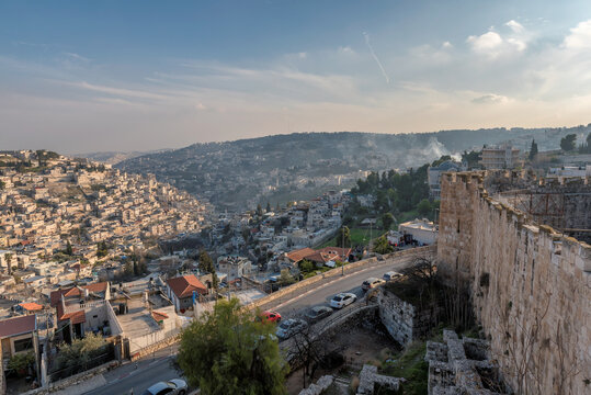 Sunset view at Jerusalem Old City, Israel. View from the top.