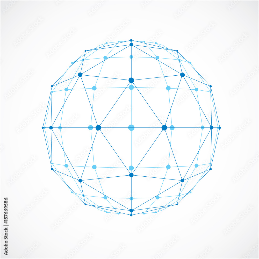 Poster abstract vector low poly object with black lines and dots connected. blue 3d futuristic ball with ov