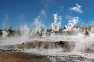 View of Geysers valley in Yellowstone National Park.